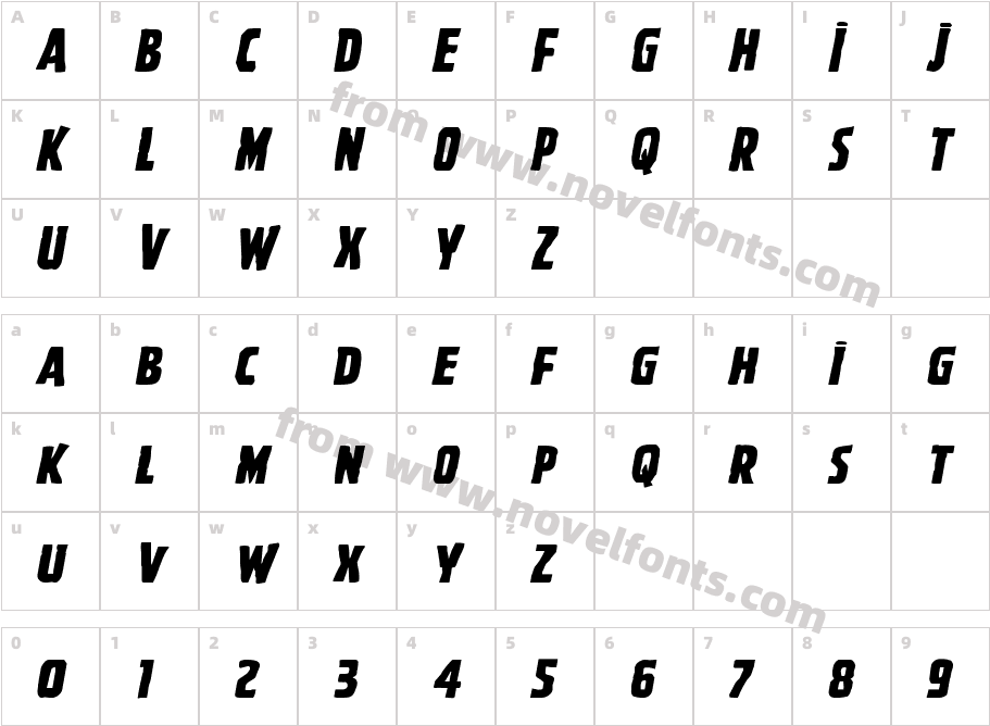 Ghoulish Intent Expanded ItalicCharacter Map