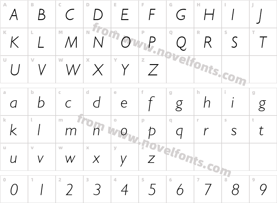 Gill Sans MT Light ItalicCharacter Map