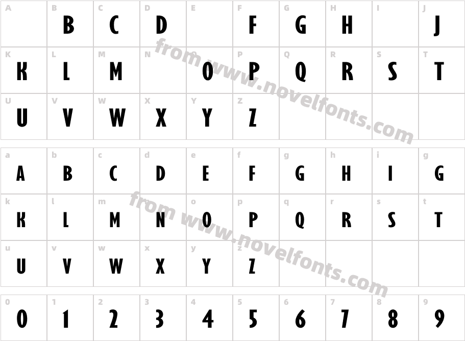 GilmoreSansExtBolExtCondTitlCharacter Map