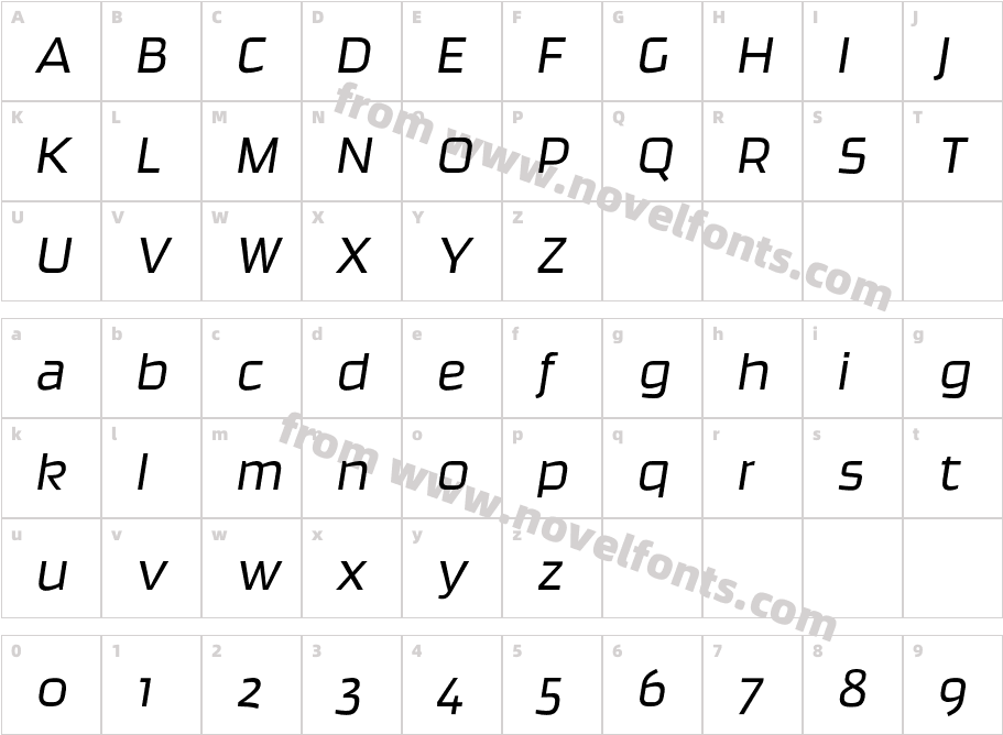 Ginger-LightItalicCharacter Map