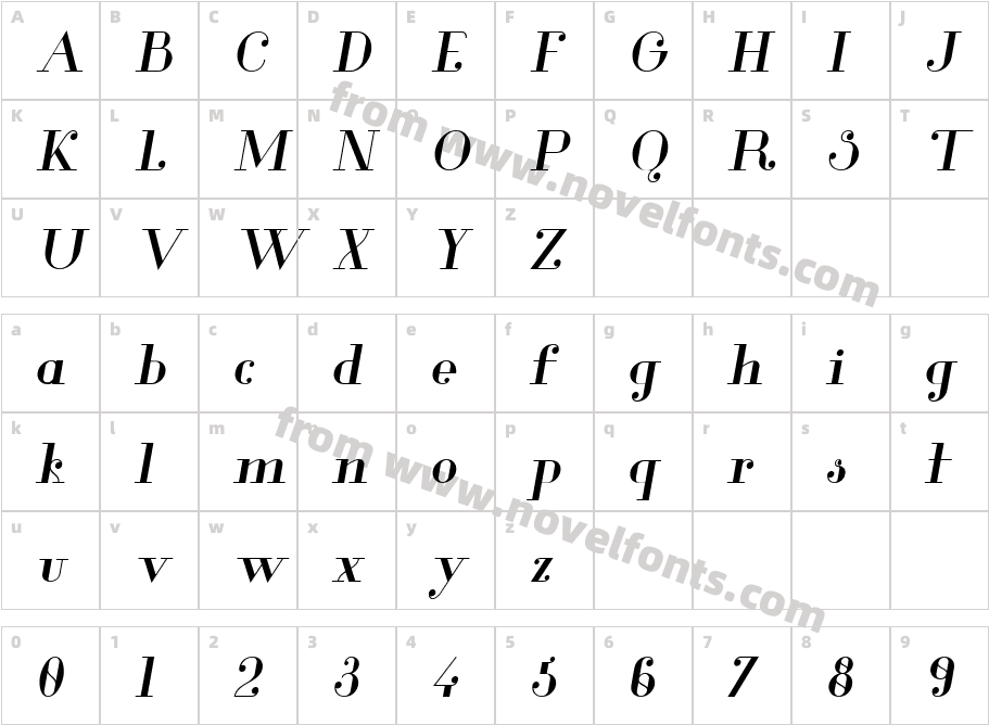 Glamor Medium ItalicCharacter Map