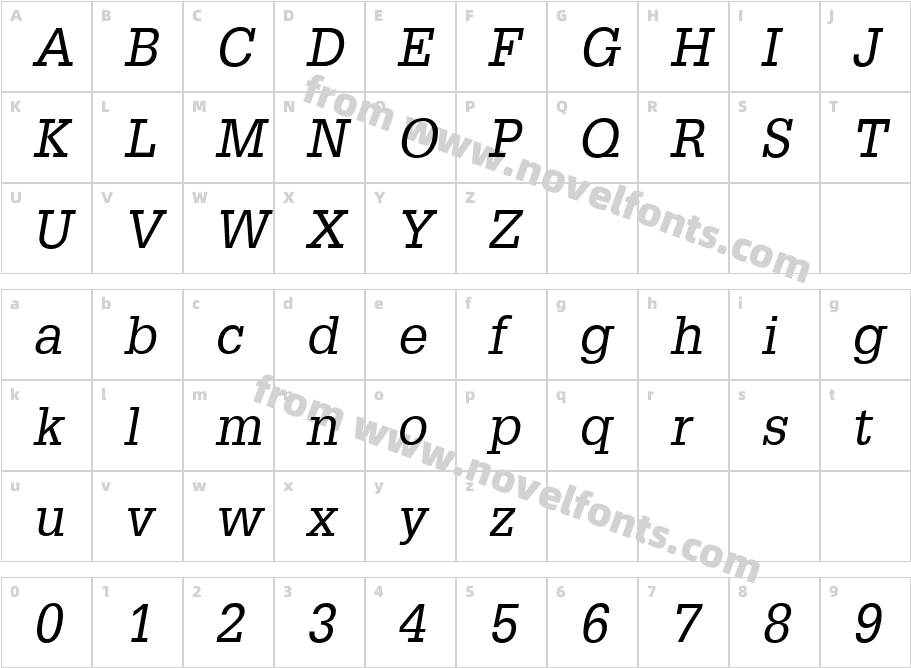 Glypha LT 55 ObliqueCharacter Map