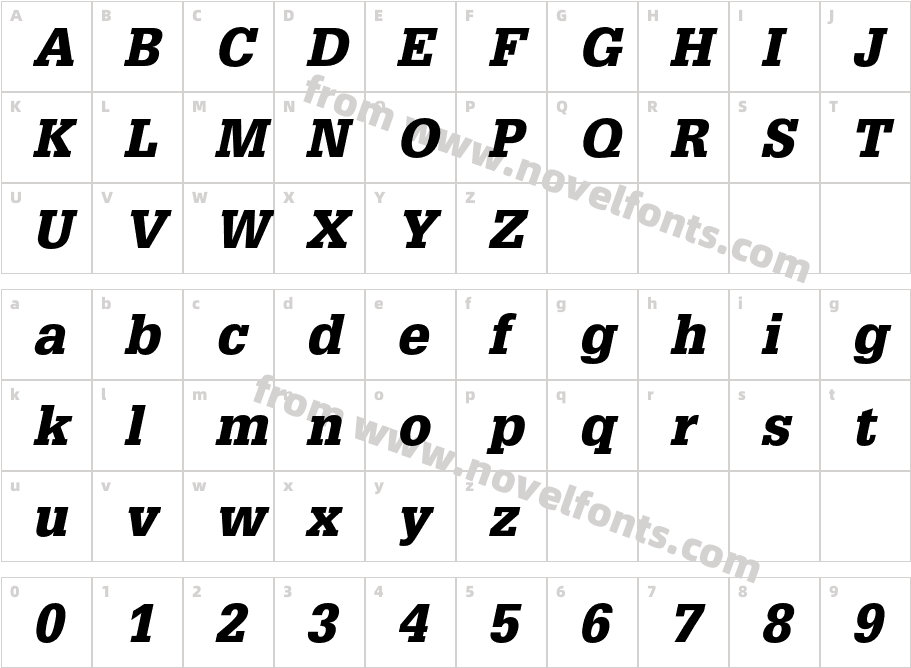 Glypha-BlackObliqueCharacter Map