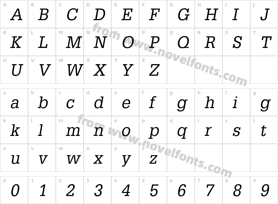 Glypha-ObliqueCharacter Map