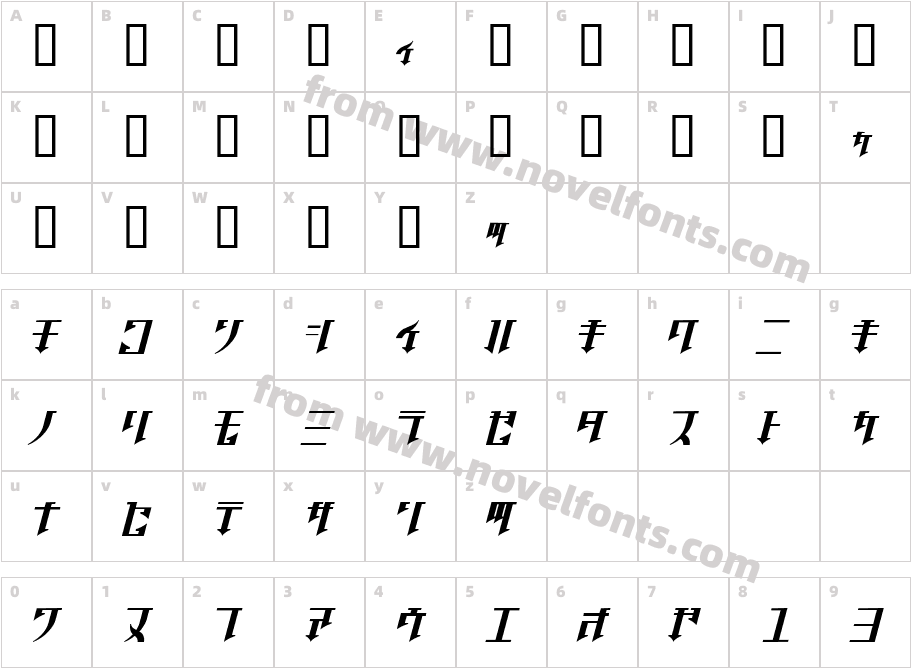 Golgotha Oblique J.Character Map