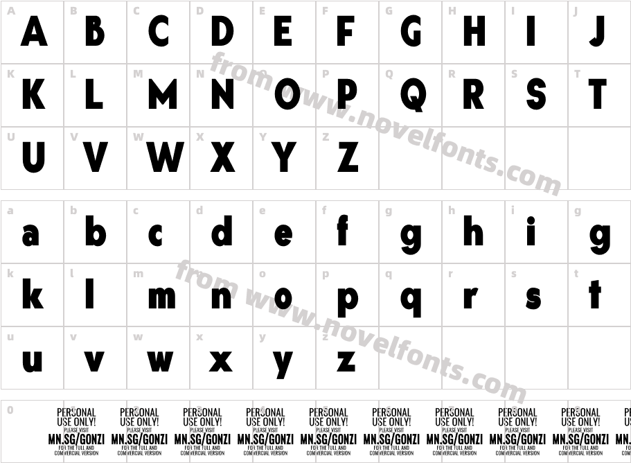 Gonzi Condensed PERSONAL USE BlackCharacter Map