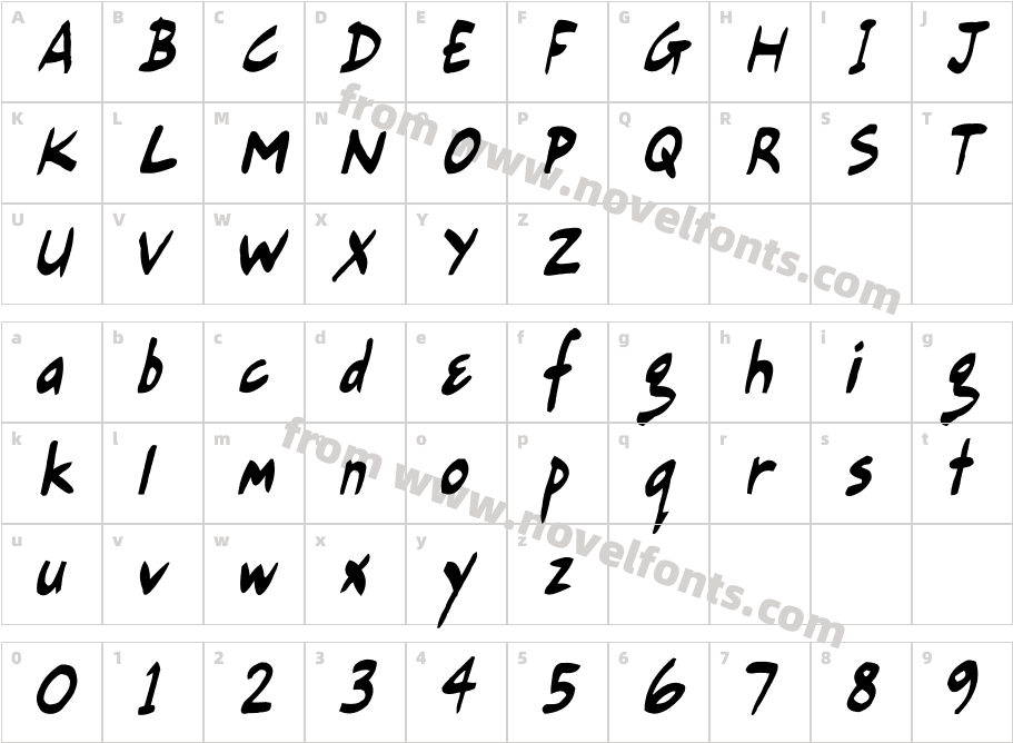 Gort's Fair Hand RegularCharacter Map