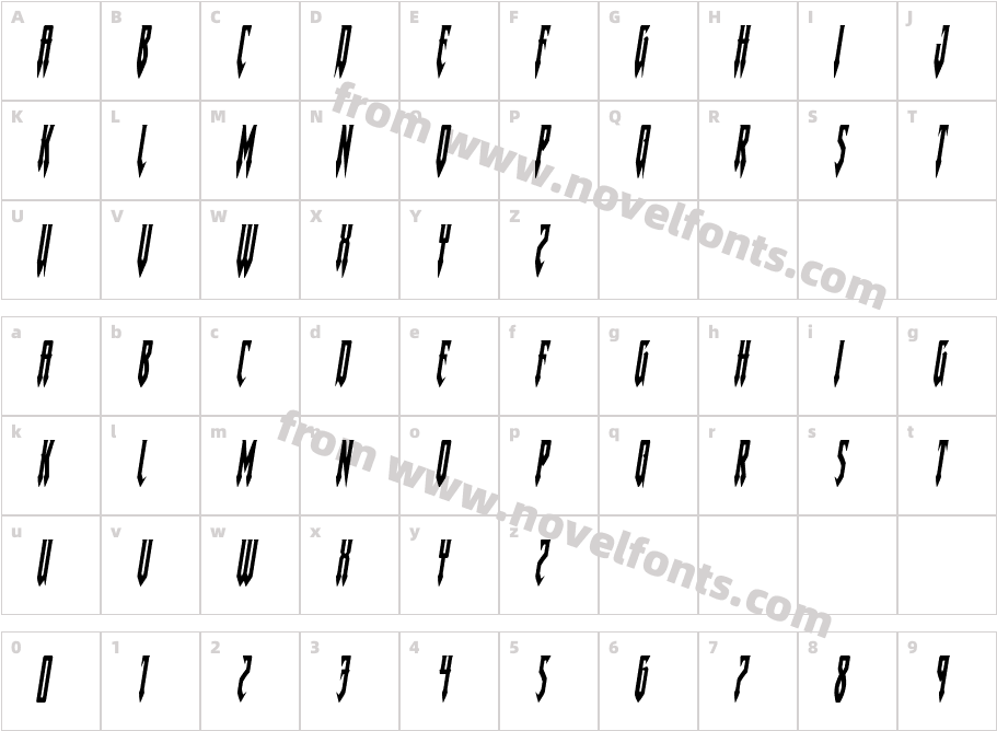 Gotharctica Condensed ItalicCharacter Map