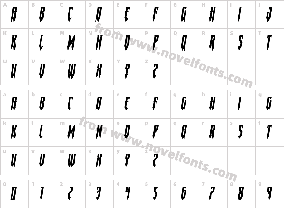 Gotharctica Expanded ItalicCharacter Map