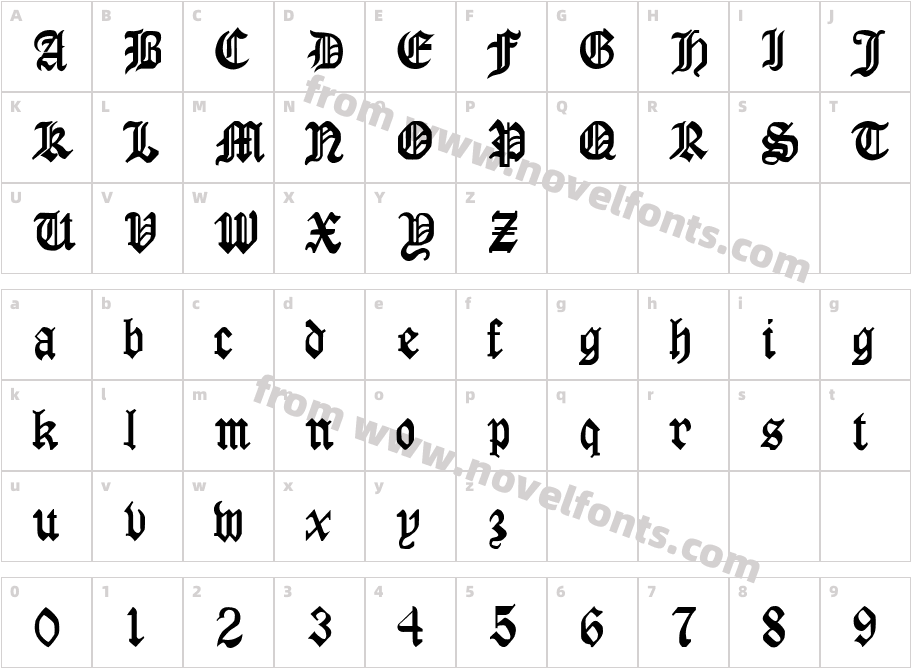 GothicRus MediumCharacter Map