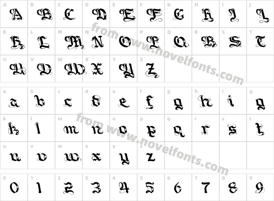 GotiqueCharacter Map