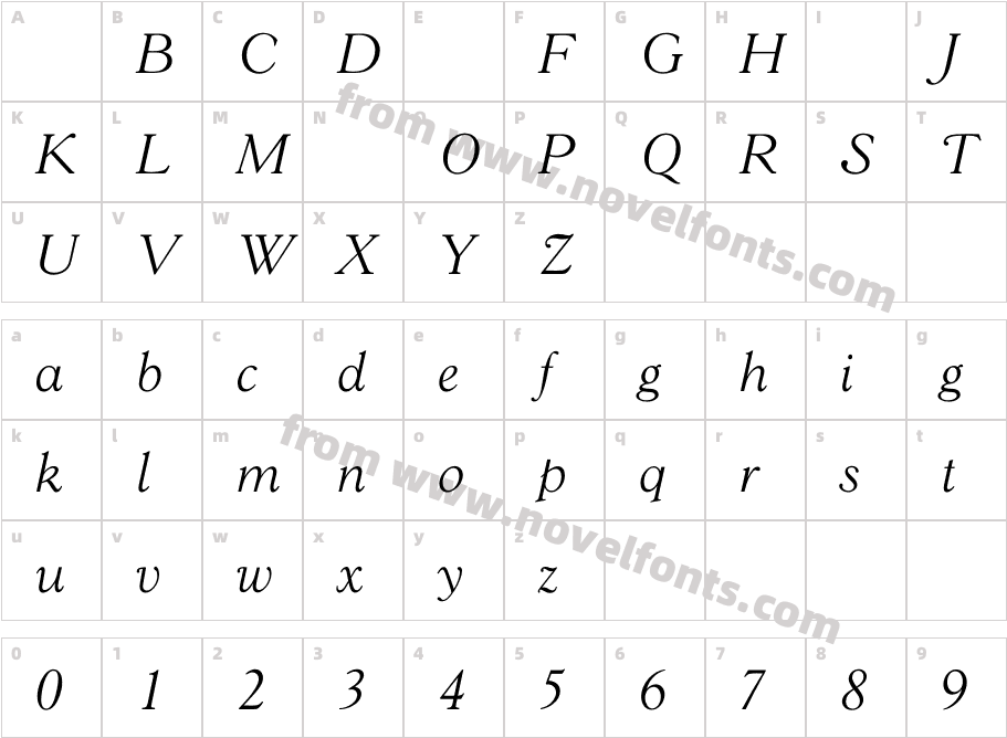 GoudY38LightItalicCharacter Map