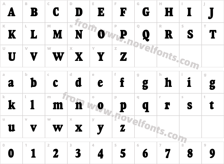 Goudy Heavyface Condensed BTCharacter Map