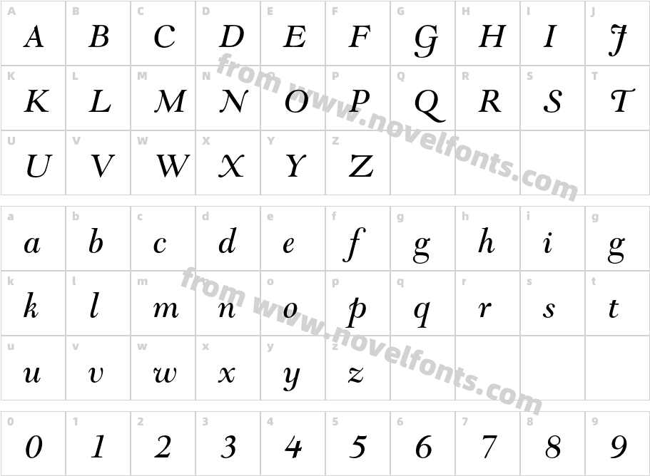 GoudyModernMTStd-ItalicCharacter Map