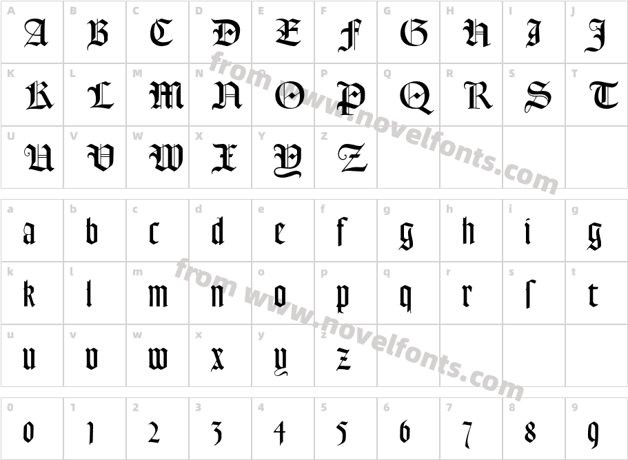 GoudyTextMT-DfrCharacter Map