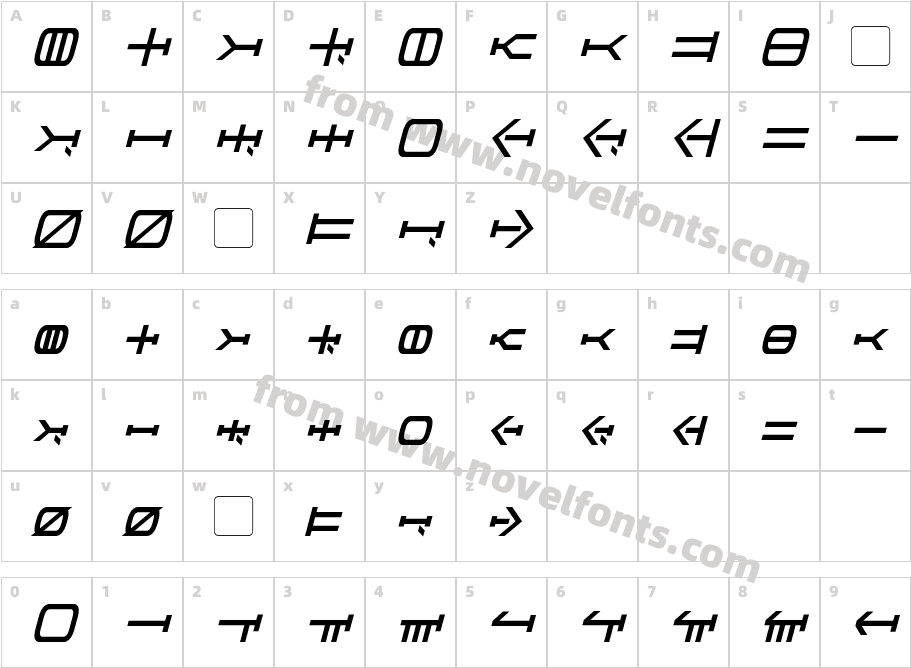 Graalen ItalicCharacter Map