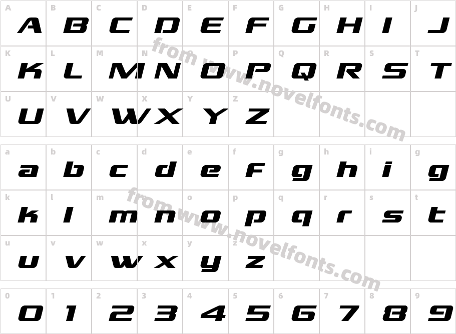 Grand National Expanded ItalicCharacter Map