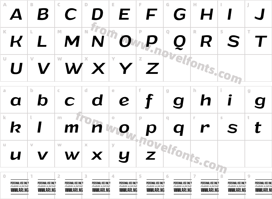 Grandi PERSONAL USE Medium ItalicCharacter Map