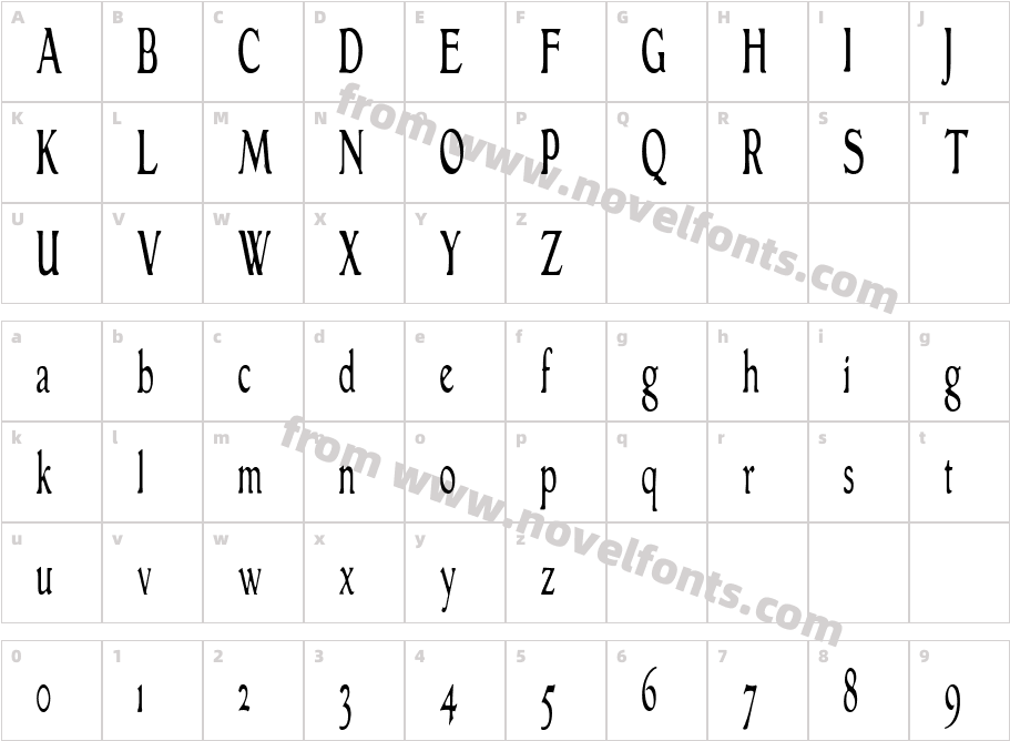 GranthamLightCondensedCharacter Map