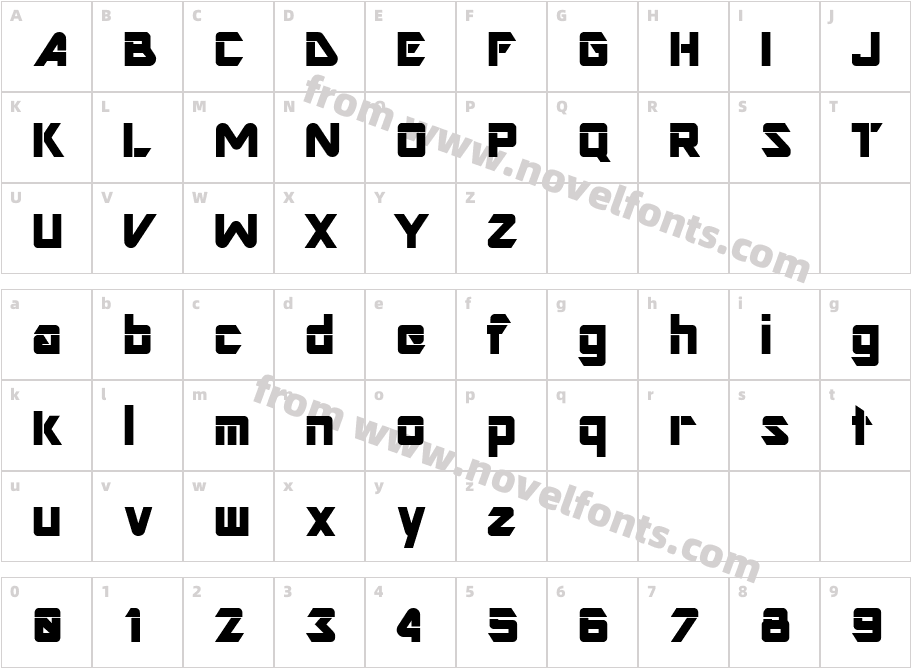 Gravicon DisplayCharacter Map