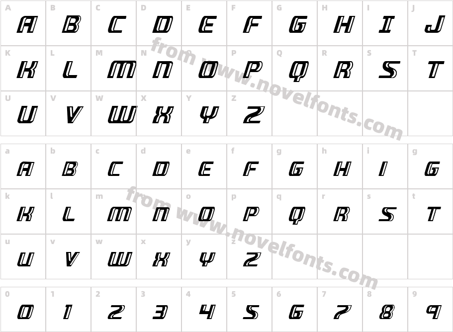 Grease Gun Condensed ItalicCharacter Map