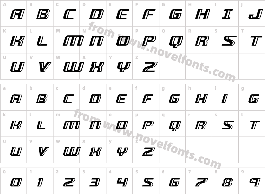 Grease Gun ItalicCharacter Map