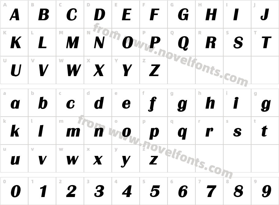 Grenoble Heavy SF Bold ItalicCharacter Map