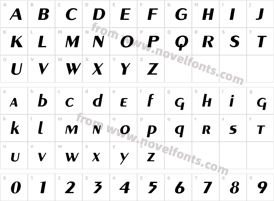 GreyhoundBoldItalicCharacter Map