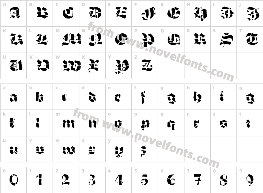 GrobeHand-VollCharacter Map