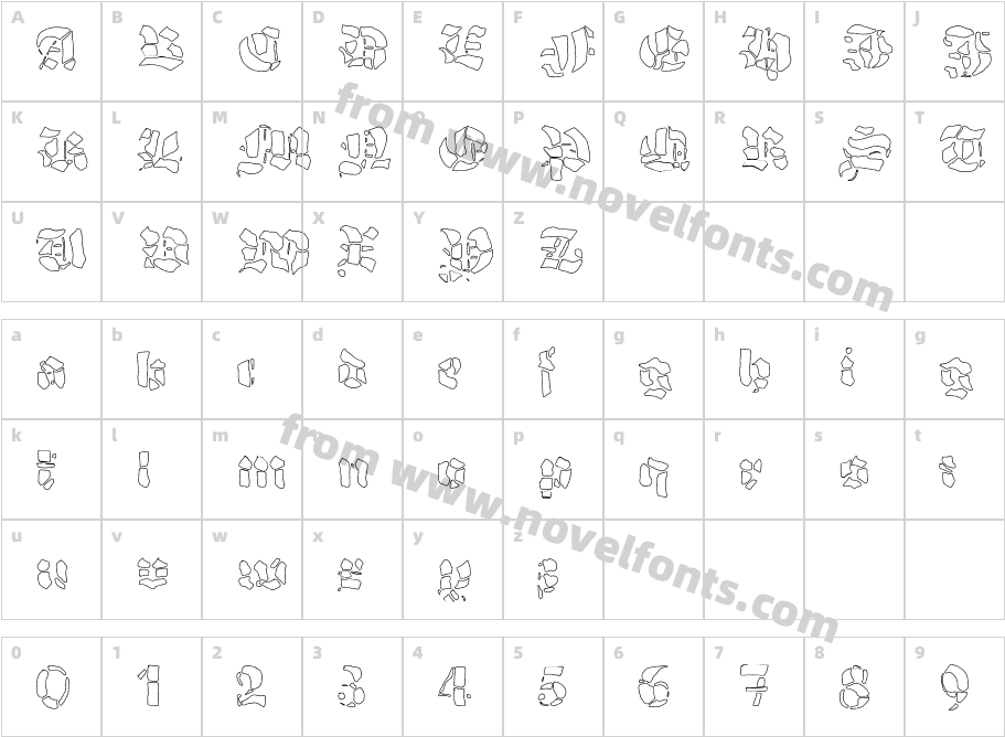 GrobeHand-VollLinieCharacter Map