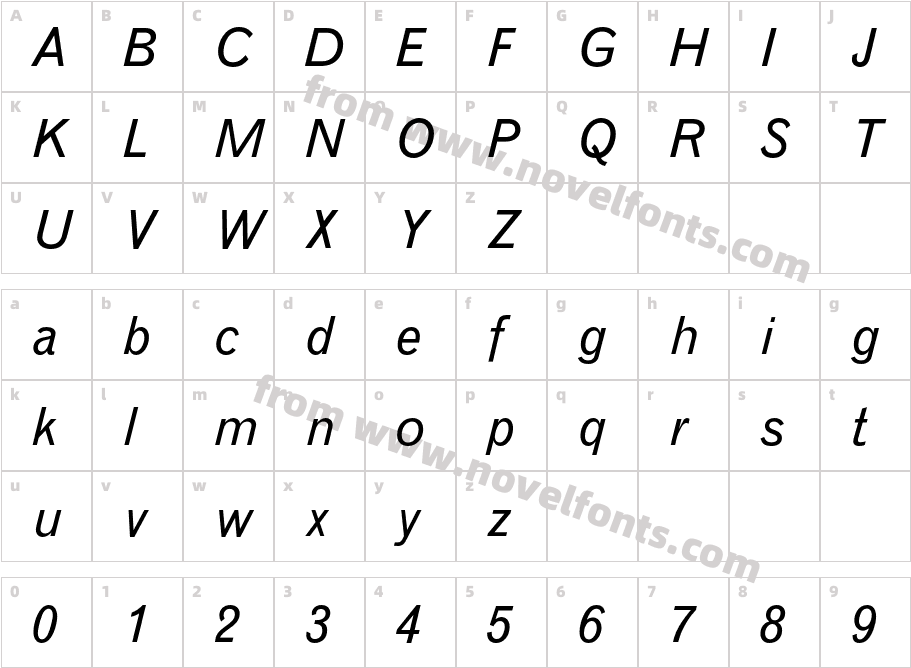 GrotesqueMTStd-ItalicCharacter Map