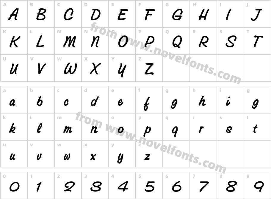 GroveScriptBoldCharacter Map