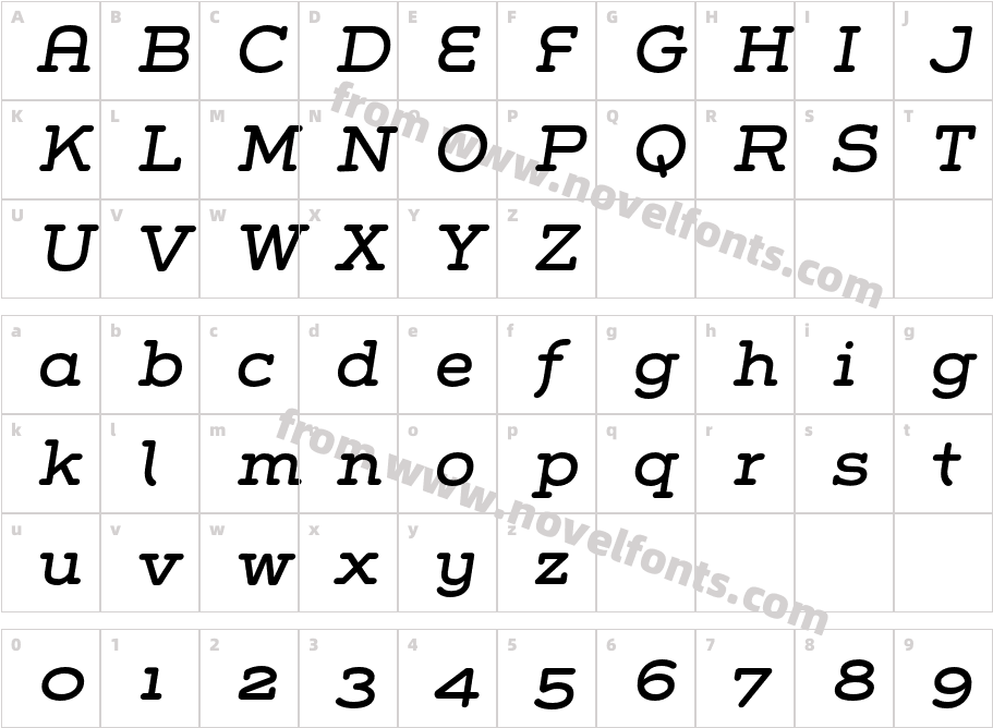 GroverSlab-ItalicCharacter Map