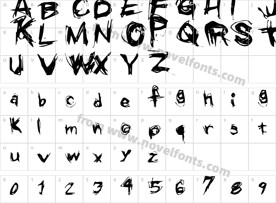 Grunge RegularCharacter Map