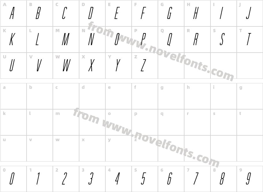 GuilderFree-LightItalicCharacter Map