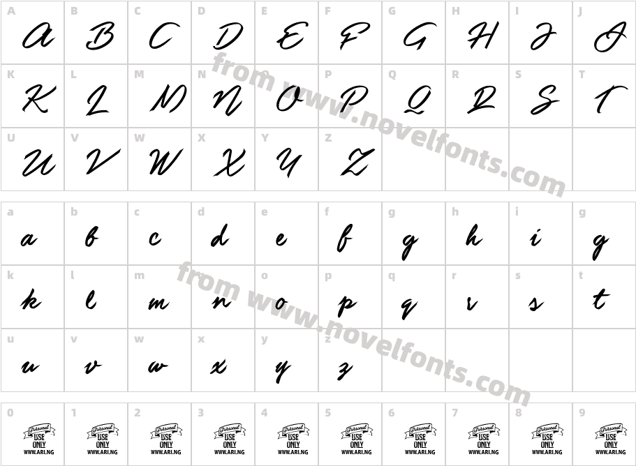 Guld Script PERSONAL USE ONLYCharacter Map