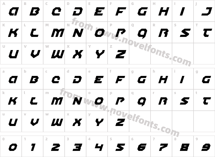 Gunner Storm ItalicCharacter Map