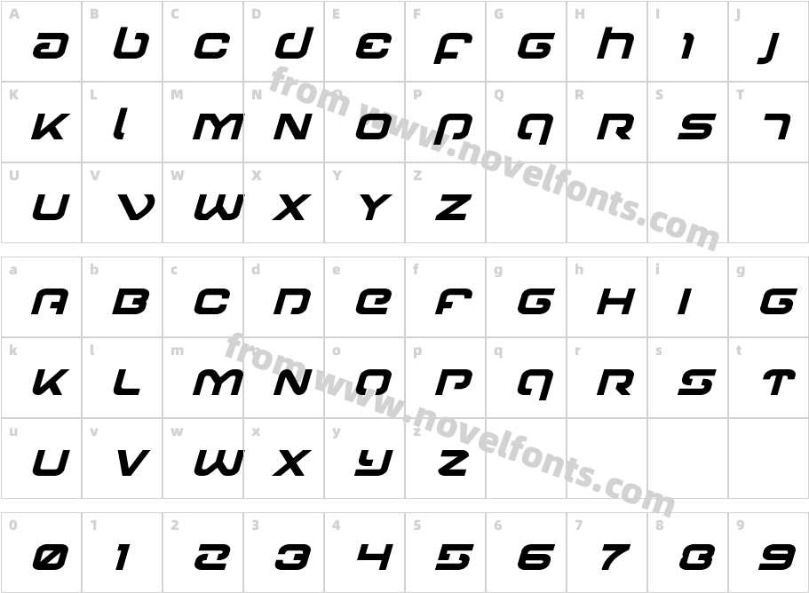 Gunrunner Bold ItalicCharacter Map