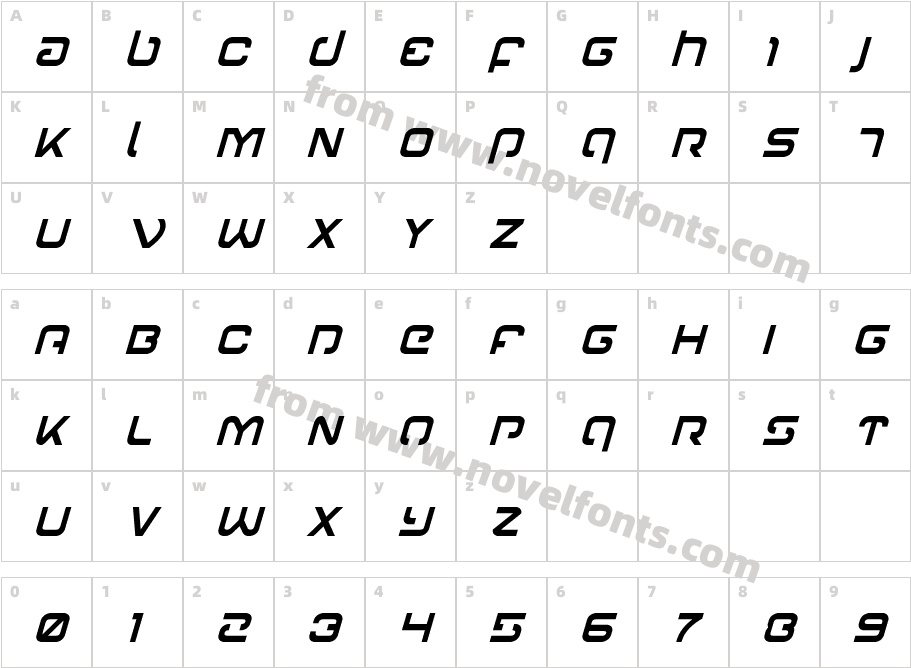 Gunrunner Condensed ItalicCharacter Map