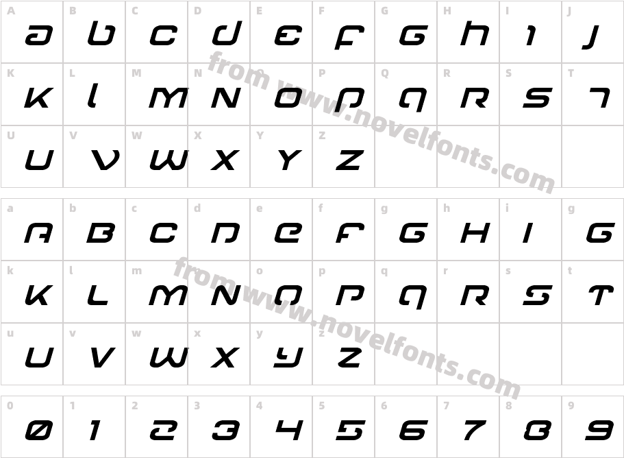 Gunrunner ItalicCharacter Map