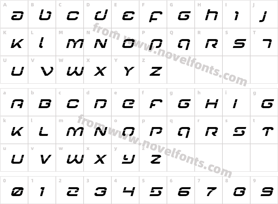 Gunrunner Laser ItalicCharacter Map