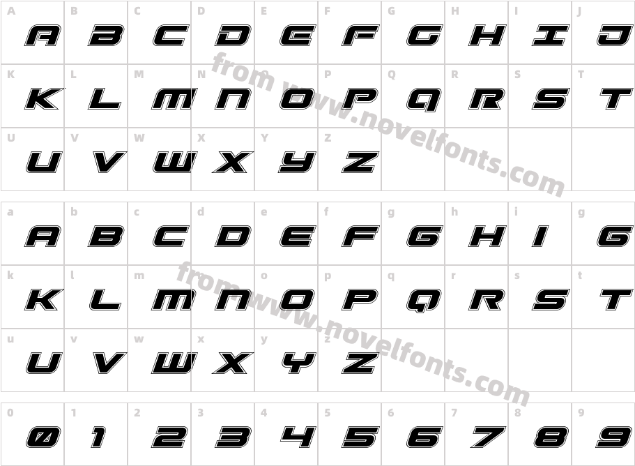 Gunship Academy ItalicCharacter Map