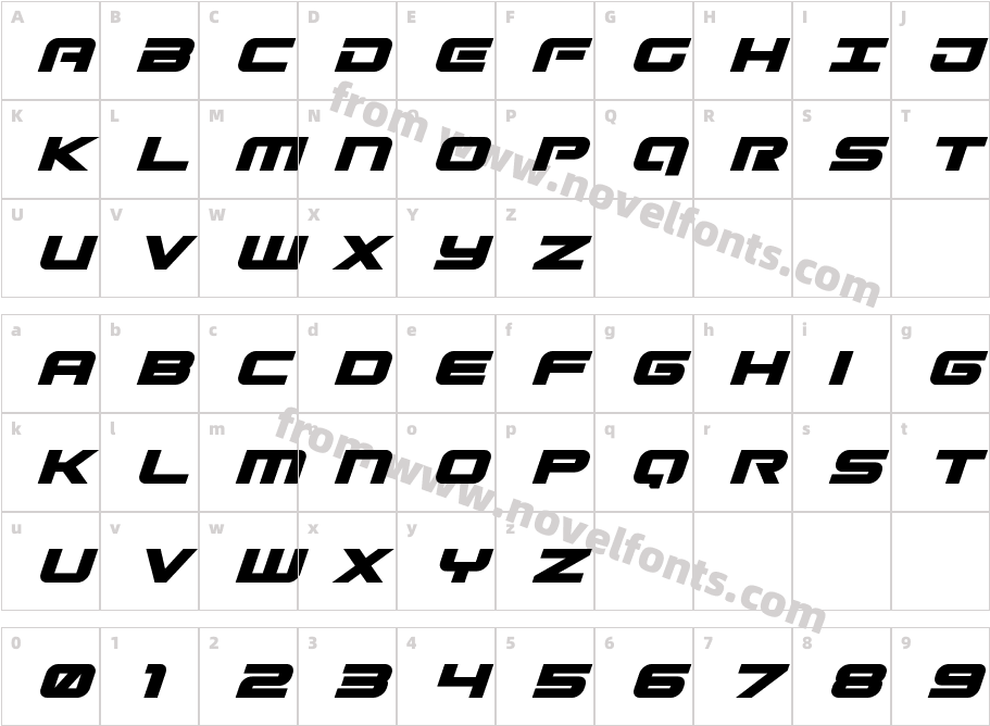 Gunship Bold ItalicCharacter Map