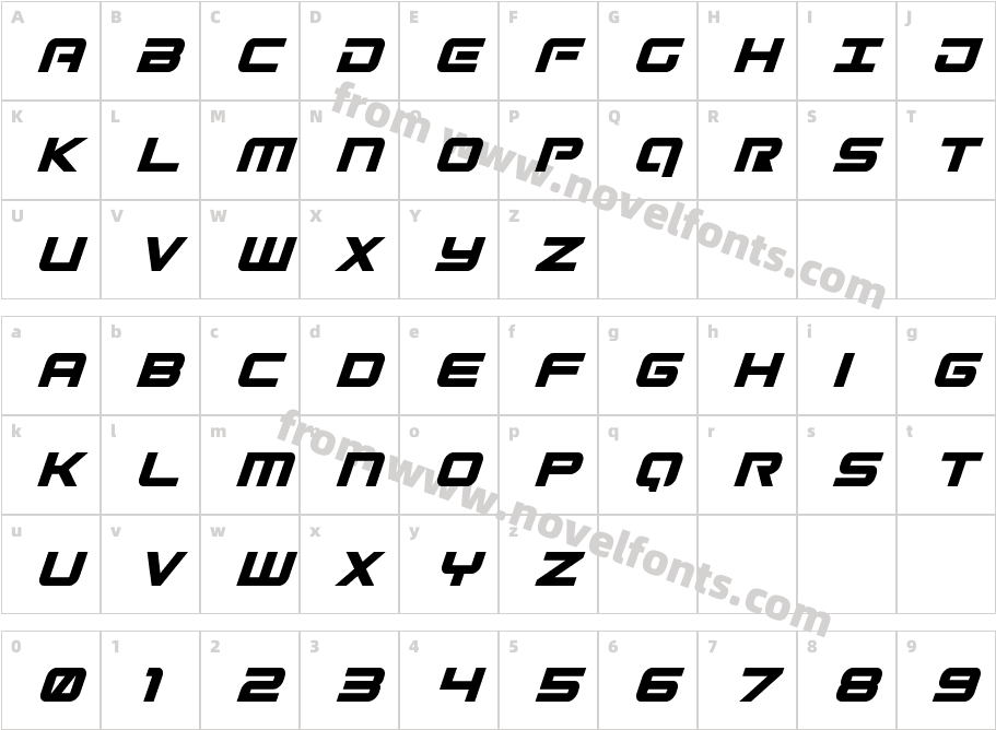 Gunship Condensed ItalicCharacter Map