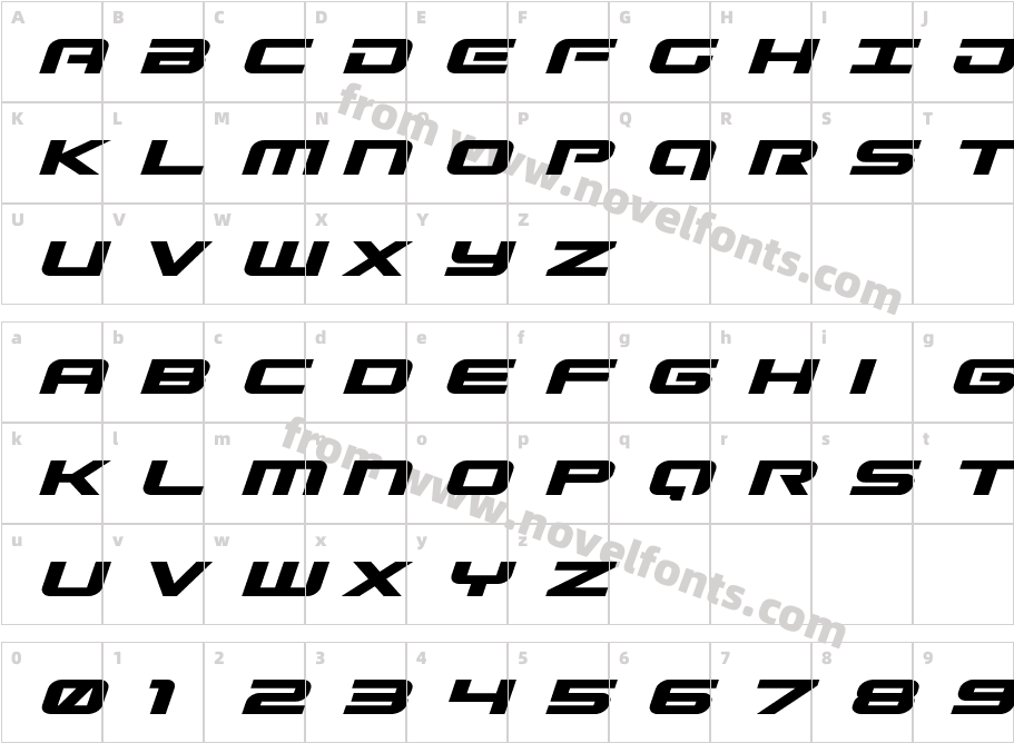 Gunship Expanded ItalicCharacter Map