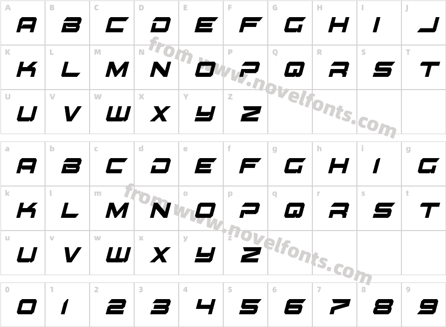 Gypsy Killer Condensed ItalicCharacter Map