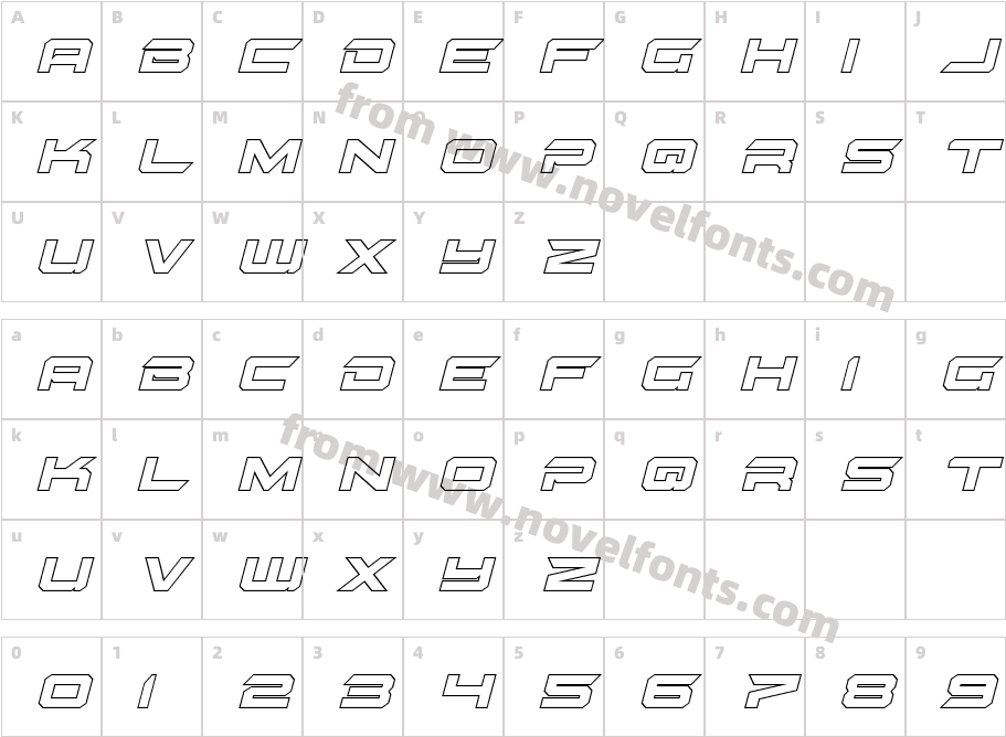 Gypsy Killer Outline ItalicCharacter Map