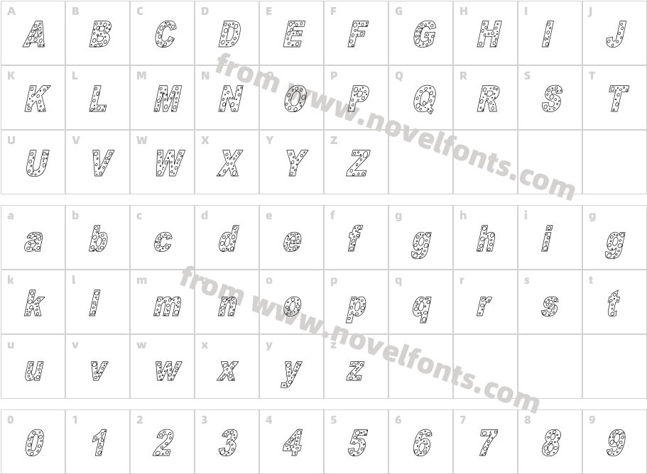 HOLE 3 cursive outlineCharacter Map