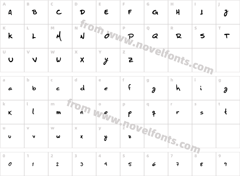 HZHandwriteCharacter Map