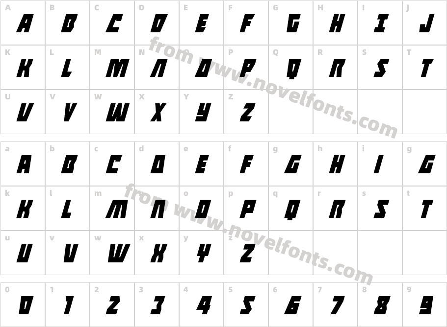 Halfshell Hero Condensed ItalicCharacter Map